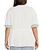 Color:White Sand - Image 2 - by Westbound Plus Size Embroidered V-Neck Puff Sleeve Blouse