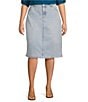 Color:Light Blue - Image 1 - by Westbound Plus Size Five Pocket Back Slit Demin Knee Length Skirt