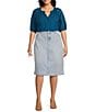 Color:Light Blue - Image 3 - by Westbound Plus Size Five Pocket Back Slit Demin Knee Length Skirt