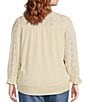 Nurture by Westbound Plus Size Knit 3/4 Sleeve Crew Neck Eyelet Detail Top, Color:Creme - Image 2