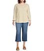 Nurture by Westbound Plus Size Knit 3/4 Sleeve Crew Neck Eyelet Detail Top, Color:Creme - Image 3