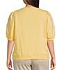 Nurture by Westbound Plus Size Knit Crew Neck Floral Embroidered Elbow Sleeve Top, Color:First Rays - Image 2