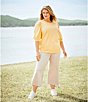 Nurture by Westbound Plus Size Knit Crew Neck Floral Embroidered Elbow Sleeve Top, Color:First Rays - Image 5