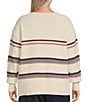 Color:Ivory Multi - Image 2 - by Westbound Plus Size Long Sleeve V-Neck Striped Sweater