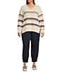 Color:Ivory Multi - Image 3 - by Westbound Plus Size Long Sleeve V-Neck Striped Sweater