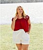 Color:White - Image 6 - by Westbound Plus Size Mid Rise Belted Shorts