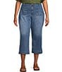 Color:Blue - Image 1 - by Westbound Plus Size Patch Pocket Mid Rise Wide Leg Crop Jeans