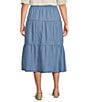 Color:Blue - Image 2 - by Westbound Plus Size Pull-On Tiered A-Line Midi Skirt