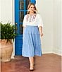 Color:Blue - Image 6 - by Westbound Plus Size Pull-On Tiered A-Line Midi Skirt