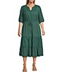 Color:Meadow - Image 1 - by Westbound Plus Size Short Sleeve V-Neck Tiered Tie Midi Dress