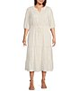 Color:Ivory - Image 1 - by Westbound Plus Size Short Sleeve V-Neck Tiered Tie Midi Dress