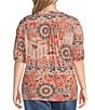 Color:Bohemian - Image 2 - by Westbound Plus Size Smocked Front Elbow Sleeves Button Down Top