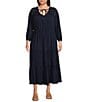 Color:Navy Sea - Image 1 - by Westbound Plus Size Tie V-Neck Long Sleeve A-Line Maxi Dress