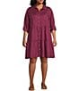 Color:Mulberry - Image 1 - by Westbound Plus Size V-Neck 3/4 Sleeve Dual Chest Pocket Tiered Shirt Dress
