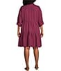 Color:Mulberry - Image 2 - by Westbound Plus Size V-Neck 3/4 Sleeve Dual Chest Pocket Tiered Shirt Dress