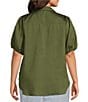 Color:Olive Moss - Image 2 - by Westbound Plus Size Woven Short Puff Sleeve Button Front Top