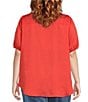 Color:Pacific Coral - Image 2 - by Westbound Plus Size Woven Short Puff Sleeve Button Front Top