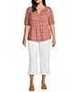 Nurture by Westbound Plus Size Woven Elbow Sleeve Pintuck Yoke Floral Top, Color:Ditsy Floral - Image 3