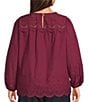 Color:Mulberry - Image 2 - by Westbound Plus Size Woven Eyelet Detail Crew Neck Long Sleeve Top