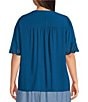 Color:Coast - Image 2 - by Westbound Plus Size Woven Eyelet Embroidered Scallop Trim Short Sleeve Henley Top