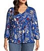 Nurture by Westbound Plus Size Woven Floral Print 3/4 Sleeve V-Neck Top, Color:Black Batik Floral - Image 1