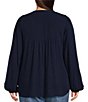 Color:Navy Sea - Image 2 - by Westbound Plus Size Woven Long Sleeve V-Neck Embroidered Top