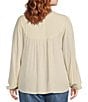 Color:Cotton - Image 2 - by Westbound Plus Size Woven Long Sleeve V-Neck Embroidered Top