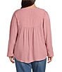 Color:Orchid - Image 2 - by Westbound Plus Size Woven Long Sleeve V-Neck Embroidered Top
