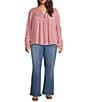 Color:Orchid - Image 3 - by Westbound Plus Size Woven Long Sleeve V-Neck Embroidered Top