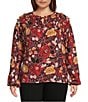 Color:Full Blooms - Image 1 - by Westbound Plus Size Woven Long Sleeve V-Neck Peasant Blouse