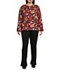 Color:Full Blooms - Image 3 - by Westbound Plus Size Woven Long Sleeve V-Neck Peasant Blouse
