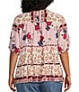 Color:Scarf - Image 2 - by Westbound Plus Size Woven Multi Floral Crew Neck Short Sleeve Tiered Top