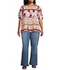Color:Scarf - Image 3 - by Westbound Plus Size Woven Multi Floral Crew Neck Short Sleeve Tiered Top
