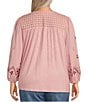 Color:Orchid - Image 2 - by Westbound Plus Size Woven V-Neck Long Sleeve Embroidered Top