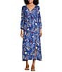 Nurture by Westbound V-Neck Floral Maxi Front Slit Elbow Sleeve Dress, Color:Black Barik Floral - Image 1