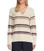Color:Ivory Multi - Image 1 - by Westbound V-neck Long Sleeve Sweater