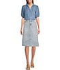 Color:Blue - Image 3 - Nurture by Westbound Chambray Elbow Puff Sleeve Button Front Top