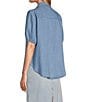 Color:Blue - Image 6 - Nurture by Westbound Chambray Elbow Puff Sleeve Button Front Top