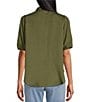Color:Olive Moss - Image 2 - by Westbound Woven Elbow Puff Sleeve Button Front Top