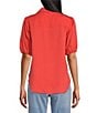 Color:Pacific Coral - Image 2 - by Westbound Woven Elbow Puff Sleeve Button Front Top