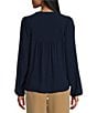 Color:Navy Sea - Image 2 - by Westbound Woven Embroidered V-Neck Long Sleeve Blouse