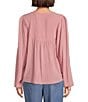 Color:Orchid - Image 2 - by Westbound Woven Embroidered V-Neck Long Sleeve Blouse