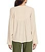 Color:Cotton - Image 2 - by Westbound Woven Embroidered V-Neck Long Sleeve Blouse