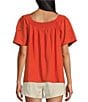 Color:Pacific Coral - Image 2 - by Westbound Woven Eyelet Embroidered Short Flutter Sleeve Square Neck Top
