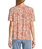 Color:Linework - Image 2 - by Westbound Woven Floral Print Short Sleeve Notch Neck Top