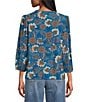 Color:Bloom - Image 2 - by Westbound Woven Floral Print Split Round Neck 3/4 Sleeve Pintuck Detail Top