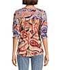 Nurture by Westbound Woven Smocked Elbow Sleeve V-Neck Top, Color:Mix Paisley - Image 2