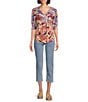 Nurture by Westbound Woven Smocked Elbow Sleeve V-Neck Top, Color:Mix Paisley - Image 3