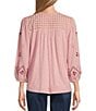 Color:Orchid - Image 2 - by Westbound Woven V-Neck 3/4 Sleeve Embroidered Blouse
