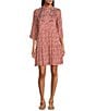 Nurture by Westbound Y-Neckline Embroidered Floral Button Front Roll Sleeve Tiered Short Dress, Color:Ditsy Floral - Image 1